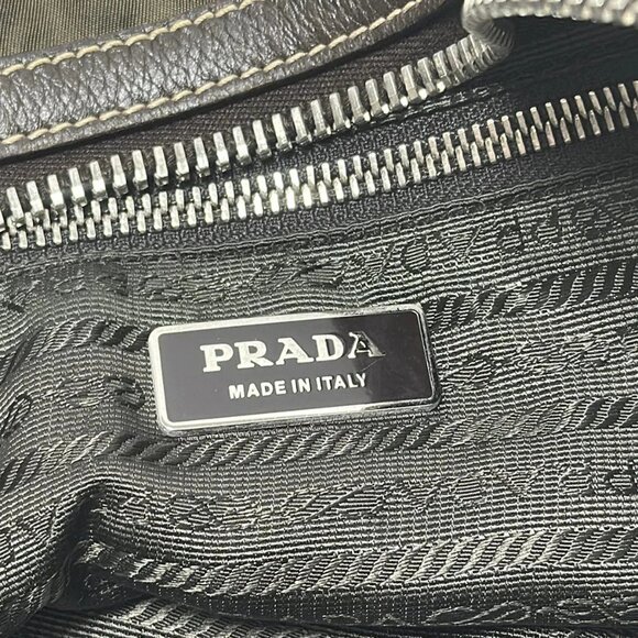 PRADA Khaki Dark Brown Nylon Leather Shoulder Bag 412-090325 - Picture 7 of 8